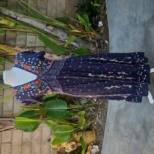 Johnny Was Gray Floral embroidered Sabine dress Extra Small